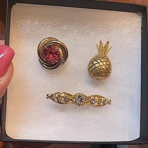 Vintage Trio Brooch Lot *1 Coro Pink Swirl ,1 Pineapple ,1Jeweled Bar Pin